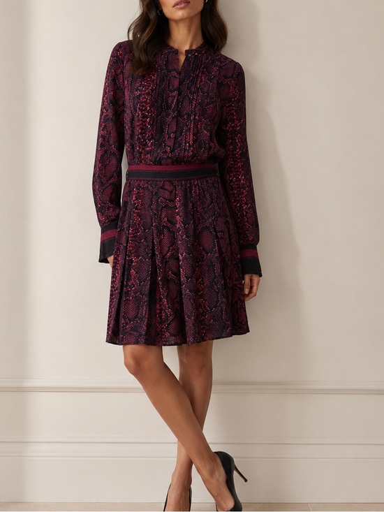 Reiss Dresses & Skirts - Reiss Aurora Burgundy Snake Print Flippy Belted Knee Length Dress size 10